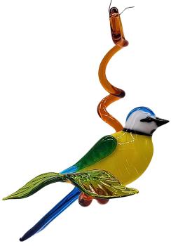 Hängevogel, Blaumeise auf Ast -hellblau-